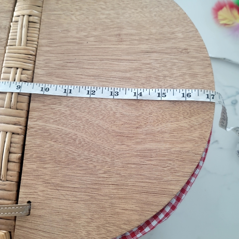 ​Picnic Time Wicker Picnic Basket Vintage  Red & White Gingham Liner Cottagecore - Picture 4 of 16